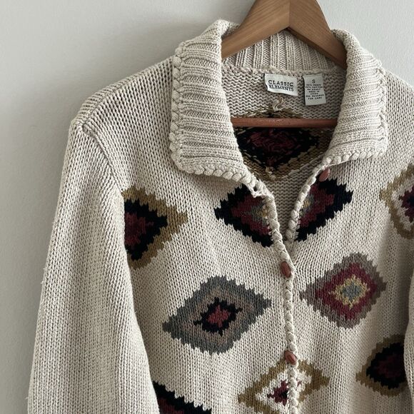 Vintage Southwestern Aztec Cardigan Sweater Cream size S - Picture 8 of 10